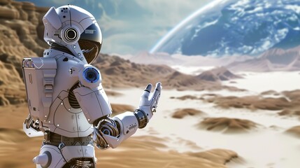 AI-Powered Space Exploration Robot: Futuristic Design for Deep Space Missions, Equipped with Machine Learning, Autonomous Navigation, and Extraterrestrial Scanning Capabilities – Ideal for Sci-Fi Conc