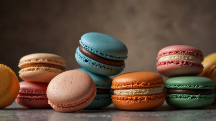 Obraz premium colorful assorted macarons in playful motion