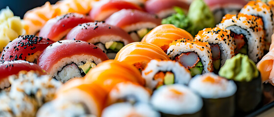 Assorted Sushi Platter with Salmon, Tuna, and Avocado Rolls