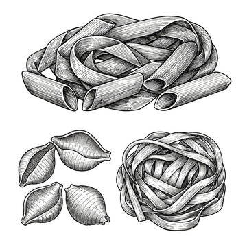 Illustration of Penne and Other Pasta Varieties on Transparent Background