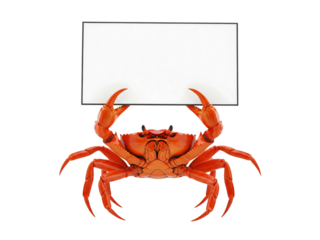 Crab Holding a Signboard or Card Mockup Isolated on Transparent Background  Fun Marine Crustacean Concept for Advertising or Message Display