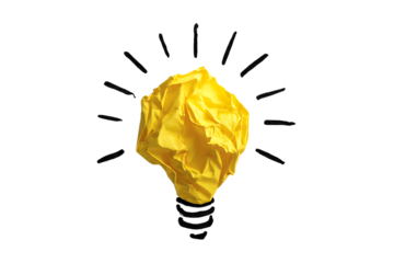 Creative crumpled gold lightbulb on black background. Innovation, inspiration, solution.