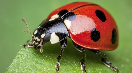 Close-up ladybug on leaf