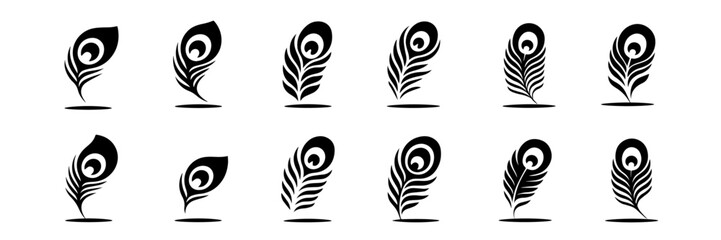 Obraz premium Peacock Feathers Silhouette, Peacock Feathers Logos Set.