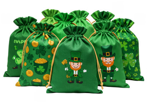 Illustration of St Patricks Day Green Bag Full Of Gold with Transparent Background