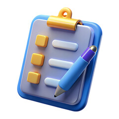 3d render of a checklist clipboard with pen on a black background for business planning