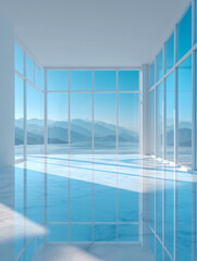 Mountain scenery outside the glass window