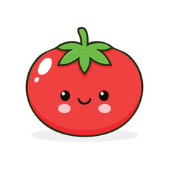 Fototapeta premium Minimal Flat Vector of a Cute Tomato with Bold Black Outline, Happy Expression, No Gradients