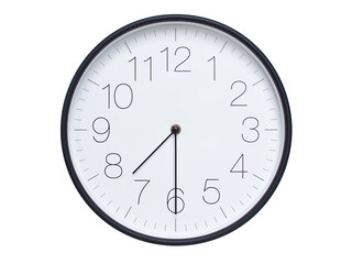 Simple wall clock with black frame and white face displaying 07:30 or 19:30. Ideal for time, schedule, and punctuality themes.