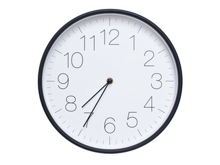 Simple wall clock with black frame and white face displaying 07:35 or 19:35. Ideal for time, schedule, and punctuality themes.