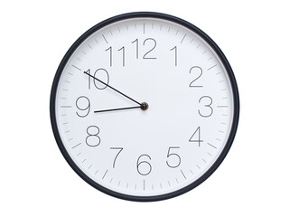 Simple wall clock with black frame and white face displaying 08:50 or 20:50. Ideal for time, schedule, and punctuality themes.