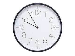 Simple wall clock with black frame and white face displaying 09:55 or 21:55. Ideal for time, schedule, and punctuality themes.