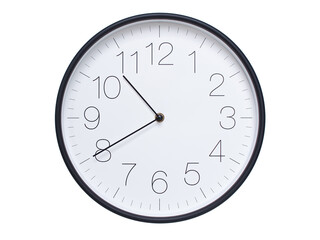 Simple wall clock with black frame and white face displaying 10:40 or 22:40. Ideal for time, schedule, and punctuality themes.