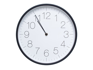 Simple wall clock with black frame and white face displaying 10:55 or 22:55. Ideal for time, schedule, and punctuality themes.