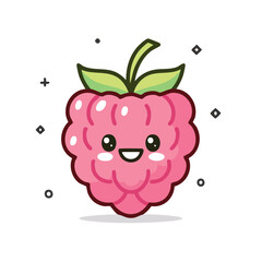 Minimal Flat Vector of Cute Raspberry with Bold Black Outline and Happy Expression Without Gradients
