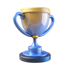 3d render of a stylish blue and gold trophy cup on a black background