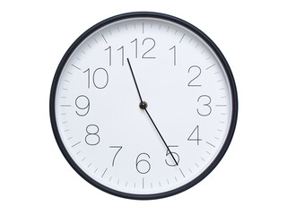 Simple wall clock with black frame and white face displaying 11:25 or 23:25. Ideal for time, schedule, and punctuality themes.
