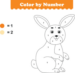 Color by numbers. Coloring page for kids. Coloring with cute rabbit. Vector illustration