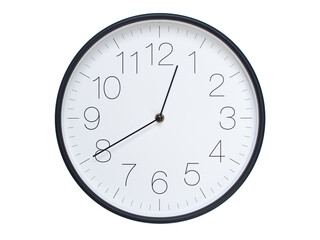 Simple wall clock with black frame and white face displaying 00:40 or 12:40. Ideal for time, schedule, and punctuality themes.