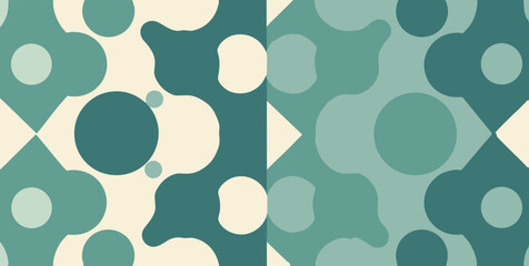 Tiled circle and square pattern in jade green, dusk blue, and ivory