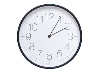Simple wall clock with black frame and white face displaying 02:05 or 14:05. Ideal for time, schedule, and punctuality themes.
