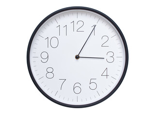 Simple wall clock with black frame and white face displaying 03:05 or 15:05. Ideal for time,...