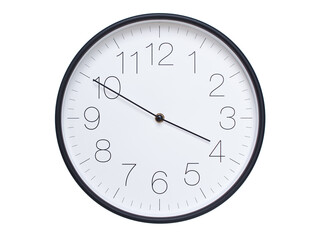 Simple wall clock with black frame and white face displaying 03:50 or 15:50. Ideal for time, schedule, and punctuality themes.