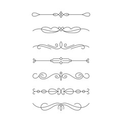 Obraz premium Elegant black line dividers set with flourishes and scrolls on white textured background
