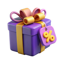 3d gift box with discount tag isolated on transparent background