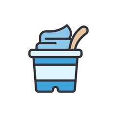 Delicious Blue Frozen Yogurt In A Cup With A Wooden Spoon Icon