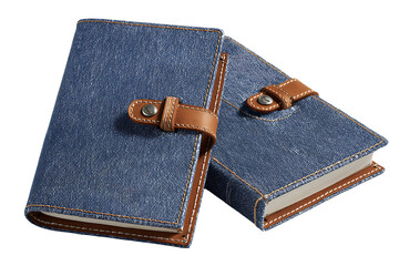 Two denim covered notebooks with leather straps.