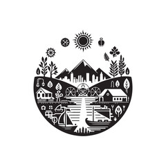 Fototapeta premium Sustainable Living Festivals(Victoria) Silhouette Vector Illustration, Solid White Background.