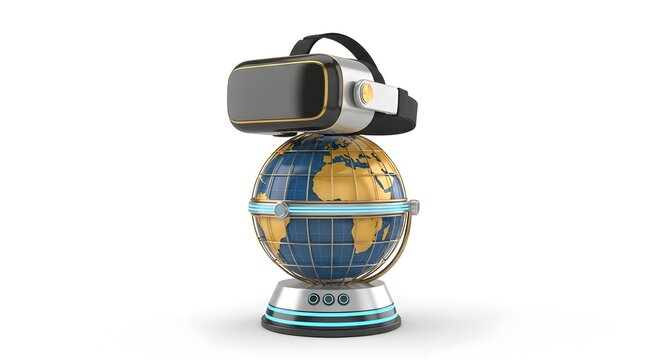 Virtual Reality Headset on Globe Futuristic Tech Concept - Powered by Adobe
