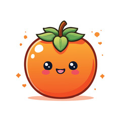 Cute Minimal Flat Vector Persimmon with Bold Black Outline and Happy Expression
