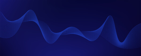 Abstract glowing wave lines on dark blue background. Dynamic wave pattern. Modern flowing wavy lines. Futuristic technology concept. Suit for banner, poster, cover, brochure, flyer, website