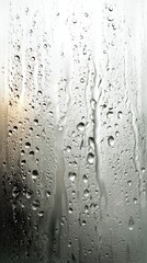 Water droplets on a glass surface create a clean, wet texture against a blue background