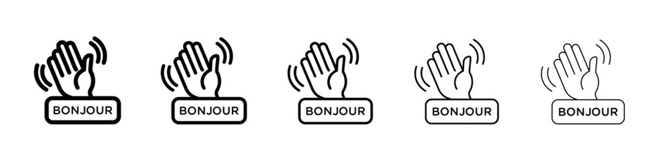 Bonjour text with hand wave icon simple illustration logo art © Horoskooppi
