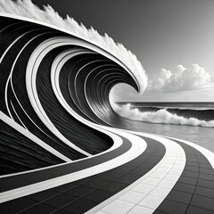 Naklejka premium modern black and white wave background