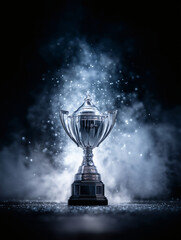 Championship trophy on solid color background