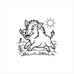 Wild Boar Silhouette Vector Illustration,Angry Wild Hog Black Silhouette Design,Boar Logo Design in Black Vector Style,Fierce Wild Pig Animal Vector Outline,Strong Wild Boar Animal Vector Icon