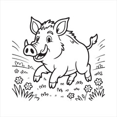 Wild Boar Silhouette Vector Illustration,Angry Wild Hog Black Silhouette Design,Boar Logo Design in Black Vector Style,Fierce Wild Pig Animal Vector Outline,Strong Wild Boar Animal Vector Icon