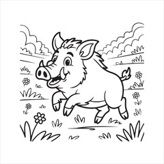 Wild Boar Silhouette Vector Illustration,Angry Wild Hog Black Silhouette Design,Boar Logo Design in Black Vector Style,Fierce Wild Pig Animal Vector Outline,Strong Wild Boar Animal Vector Icon