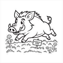 Wild Boar Silhouette Vector Illustration,Angry Wild Hog Black Silhouette Design,Boar Logo Design in Black Vector Style,Fierce Wild Pig Animal Vector Outline,Strong Wild Boar Animal Vector Icon