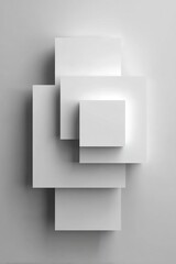 白い背景に灰色の正方形を描いた抽象的な幾何学的構成