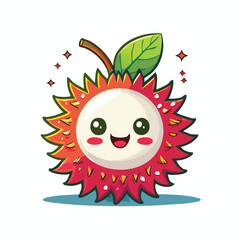 Fototapeta premium Cute Minimal Flat Vector Rambutan with Bold Black Outline and Happy Expression