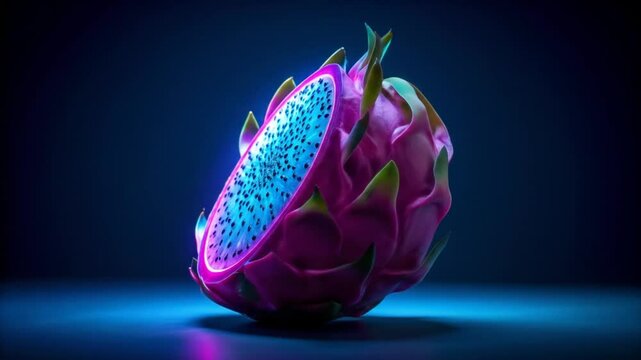 Neon dragon fruit: A vibrant and surreal depiction of a tropical fruit with glowing elements