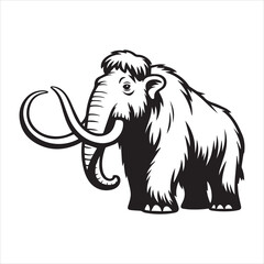 Mammoth Line Art Illustration for Coloring and Education,Cartoon Mammoth Outline Drawing Vector,Woolly Mammoth Black and White Sketch Style,Cute Mammoth Vector Outline for Kids,Hand Drawn Mammoth Side