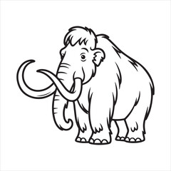 Mammoth Line Art Illustration for Coloring and Education,Cartoon Mammoth Outline Drawing Vector,Woolly Mammoth Black and White Sketch Style,Cute Mammoth Vector Outline for Kids,Hand Drawn Mammoth Side