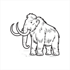 Mammoth Line Art Illustration for Coloring and Education,Cartoon Mammoth Outline Drawing Vector,Woolly Mammoth Black and White Sketch Style,Cute Mammoth Vector Outline for Kids,Hand Drawn Mammoth Side