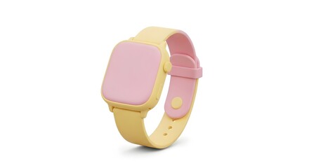Modern Pastel Smartwatch with Yellow Band and Pink Screen on White